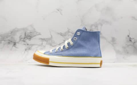 Converse Chuck Taylor All Star 1970 HI POP匡威复古三星标高帮运动真标硫化板鞋浅牛仔蓝焦糖色 货号：165718C