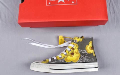 匡威Converse CONVERSE CHUCK 70夏日小黄花真标硫化蓝底高帮女鞋 货号：164076C