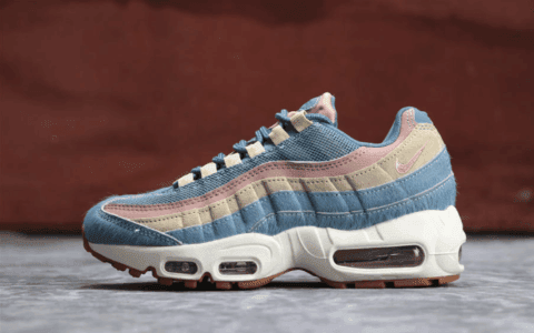Nike Air Max 95 LX彩虹粉蓝 耐克子弹95系列公司级高品质女鞋彩虹渐变拼接绒毛网面透气 货号：AA1103-002