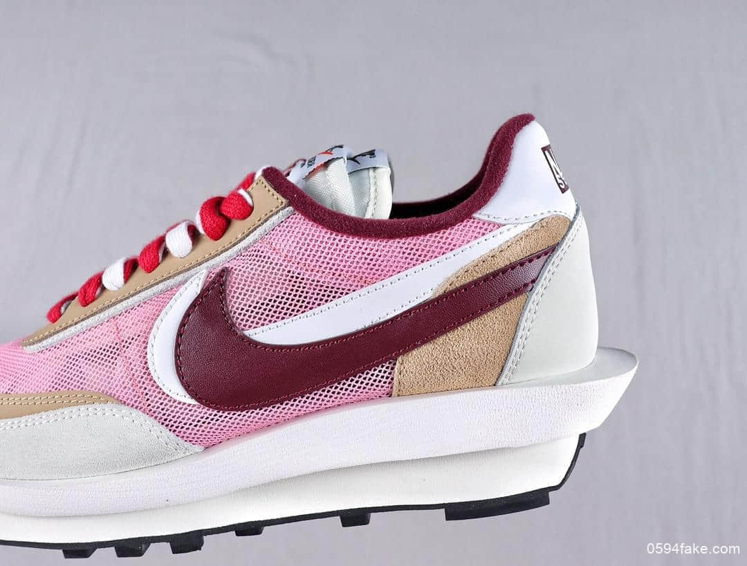 耐克SACAI x NIKE LDV Waffle华夫系列走秀款纯原版本网纱皮面拼接双勾Swoosh跑步鞋 货号：BV0073-500