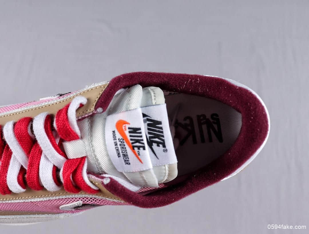 耐克SACAI x NIKE LDV Waffle华夫系列走秀款纯原版本网纱皮面拼接双勾Swoosh跑步鞋 货号：BV0073-500