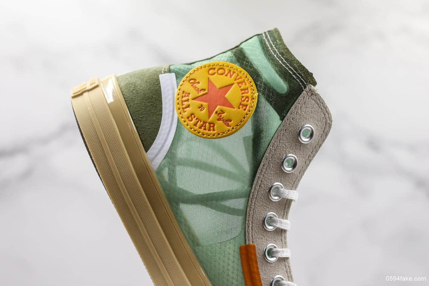 匡威OFF-GREEN x Converse Chuck Taylor All Star 1970s公司级联名款进口透明绿色网纱高帮结构绿色原厂定制独家配色 货号：165603C