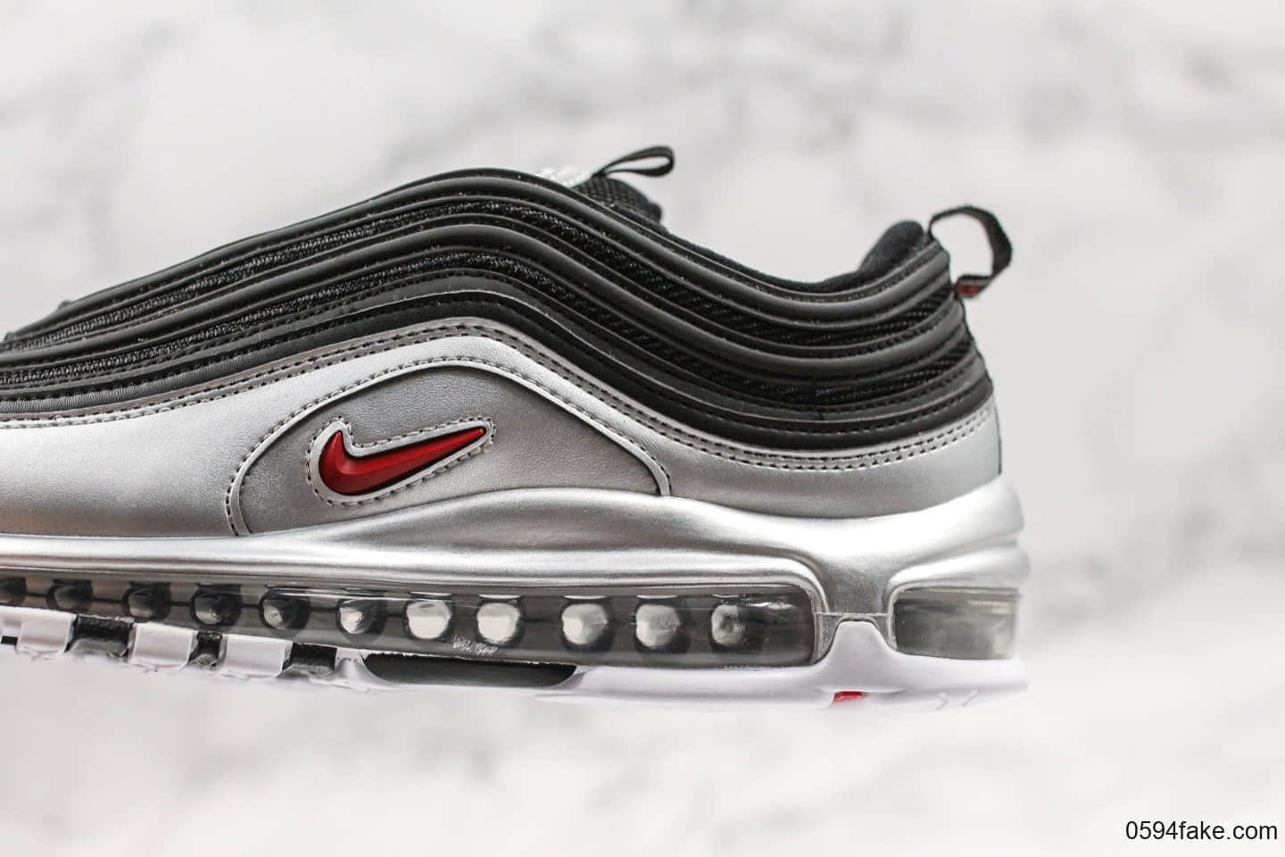 耐克Nike Air Max 97 QS Metallic Pack纯原版本重金属复古气垫百搭休闲运动慢跑鞋银黑红子弹男女鞋最高品质正确细节版本 货号：AT5458-001