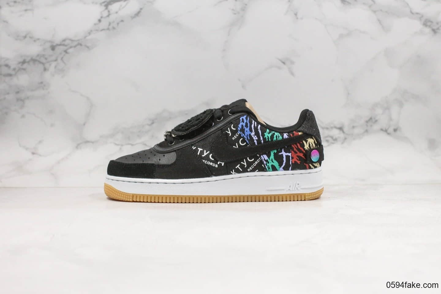 耐克Nike Air Force 1 TS x Travis Scott纯原版本联名款低帮空军一号黑色涂鸦内置气垫原厂开发大底 货号：CN2405-001