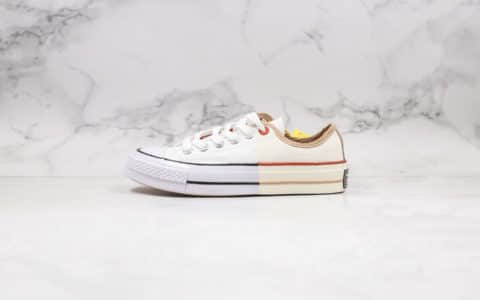 匡威Converse Restructured Chuck 1970 High White公司级版本低帮米白解构系列双拼补丁正确硅蓝PU中底原厂硫化 货号：167673C