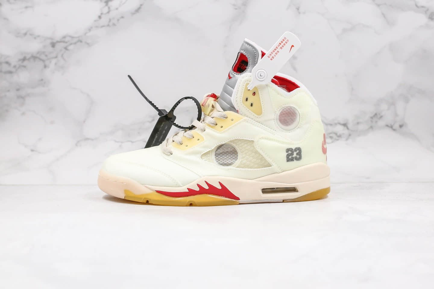 乔丹OFF-WHITE x Air Jordan 5 Cream纯原版本OW联名款AJ5奶油冰淇淋配色原盒配件3M鞋舌反光正确后跟定型 货号：CT8480-100