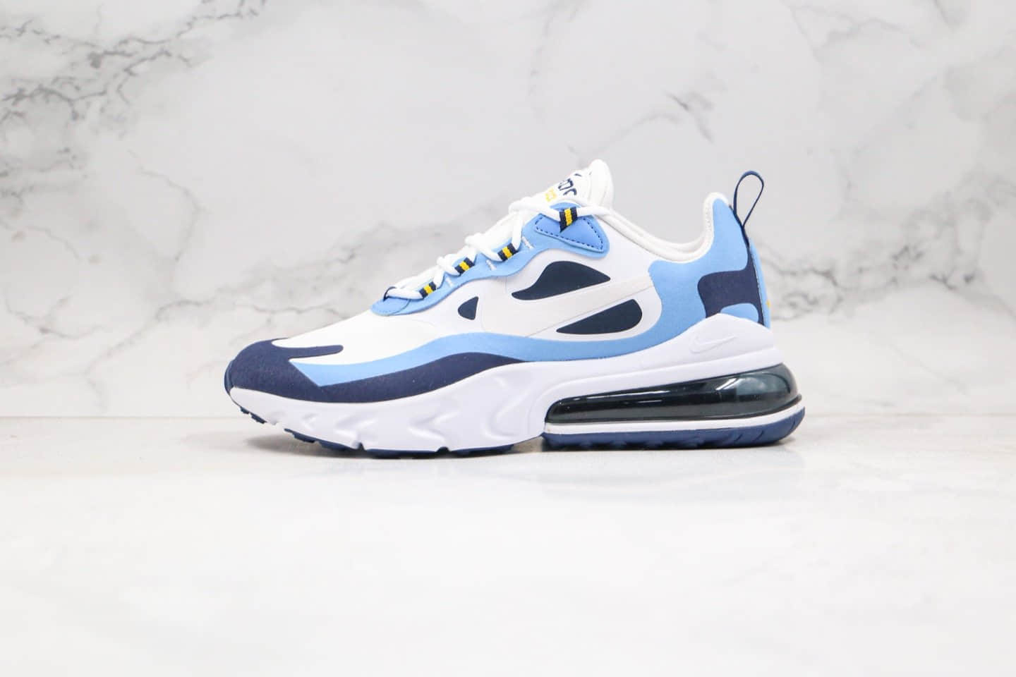 耐克NIKE AIR MAX 270 React纯原版本气垫鞋Max270黑蓝色内置真小潘气垫正确电绣LOGO工艺 货号：CT1264-104