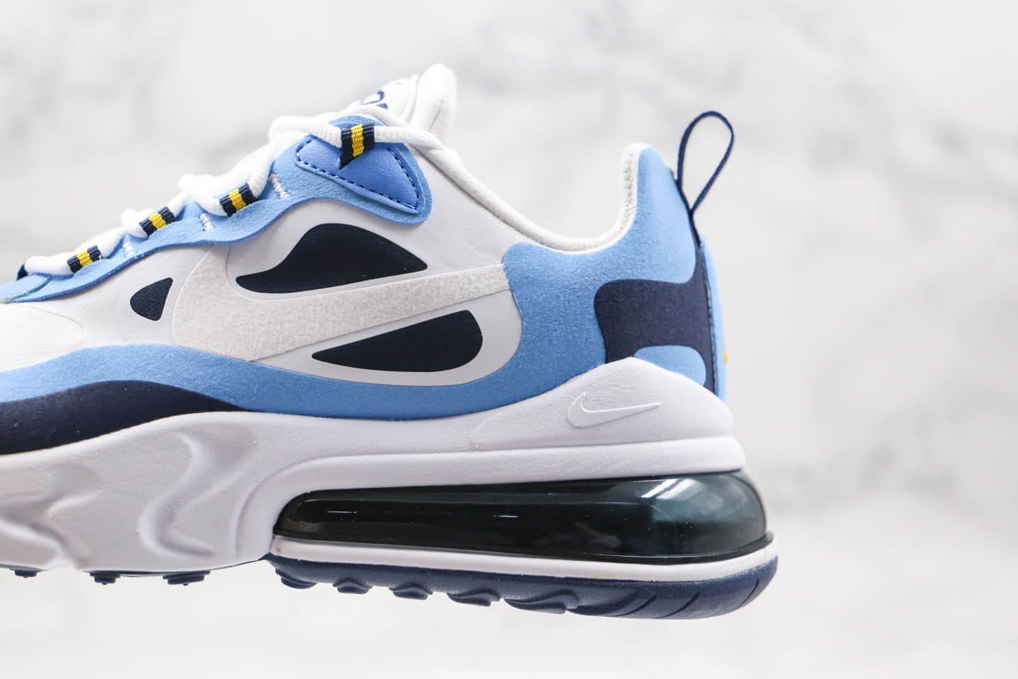 耐克NIKE AIR MAX 270 React纯原版本气垫鞋Max270黑蓝色内置真小潘气垫正确电绣LOGO工艺 货号：CT1264-104