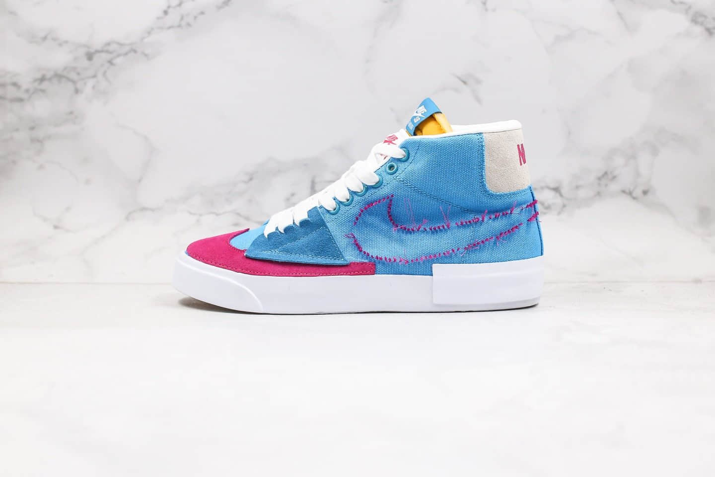 耐克Nike SB Blazer Mid Edge纯原版本高帮开拓者蓝粉拆线原盒原标区别市面通货版本 货号：CI3833-400