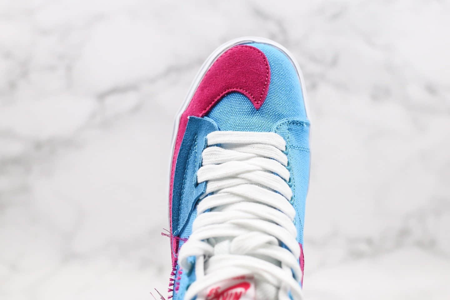 耐克Nike SB Blazer Mid Edge纯原版本高帮开拓者蓝粉拆线原盒原标区别市面通货版本 货号：CI3833-400