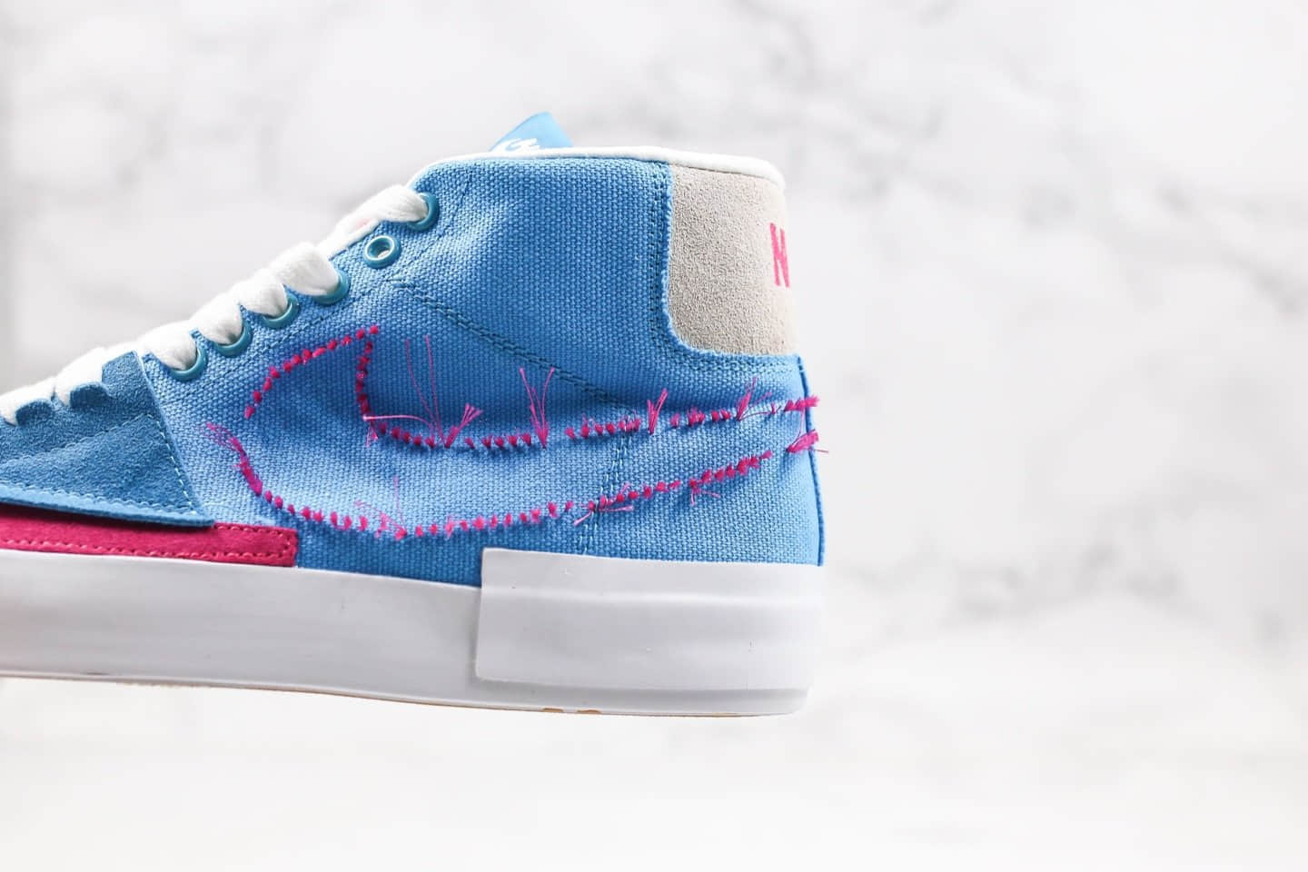 耐克Nike SB Blazer Mid Edge纯原版本高帮开拓者蓝粉拆线原盒原标区别市面通货版本 货号：CI3833-400