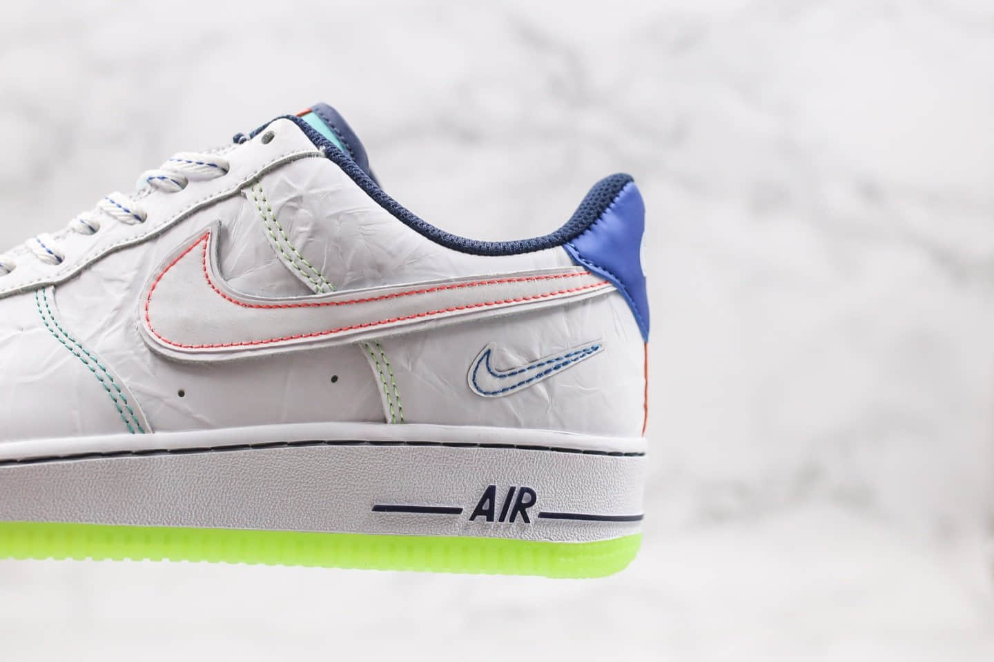 耐克Nike Air Force 1 L ow Outside The L ines纯原版本低帮空军一号皱皮小亡灵节白蓝绿色内置气垫原档案数据开发 货号：CV2421-100