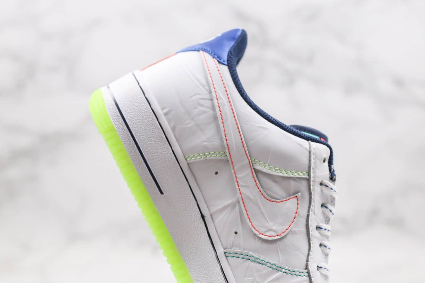 耐克Nike Air Force 1 L ow Outside The L ines纯原版本低帮空军一号皱皮小亡灵节白蓝绿色内置气垫原档案数据开发 货号：CV2421-100