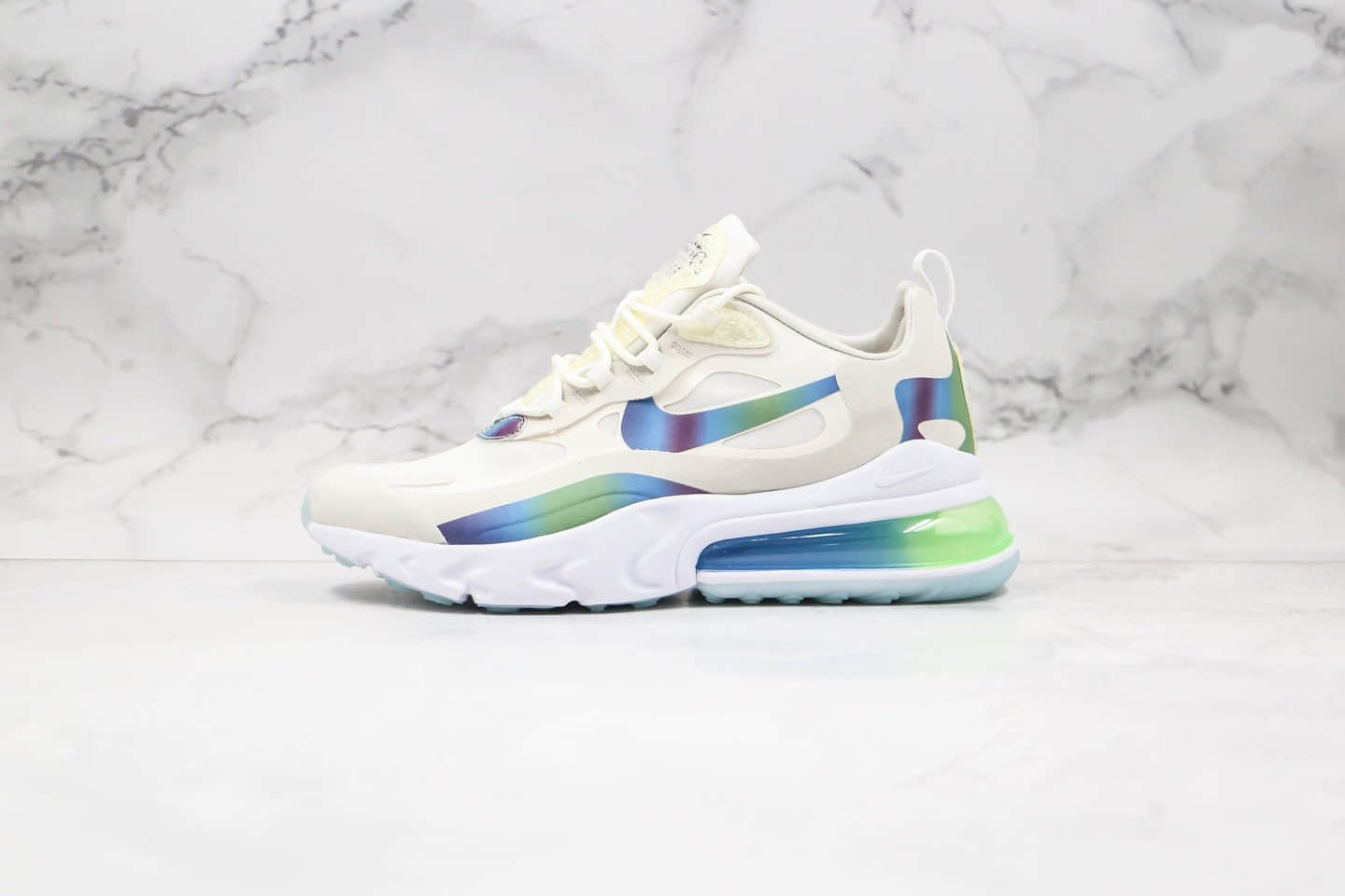 耐克Nike Max 270 React纯原版本气垫鞋Max270渐变白蓝色内置真实小潘气垫原档案数据开发 货号：CT5064-100