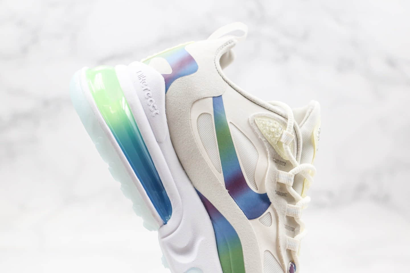 耐克Nike Max 270 React纯原版本气垫鞋Max270渐变白蓝色内置真实小潘气垫原档案数据开发 货号：CT5064-100
