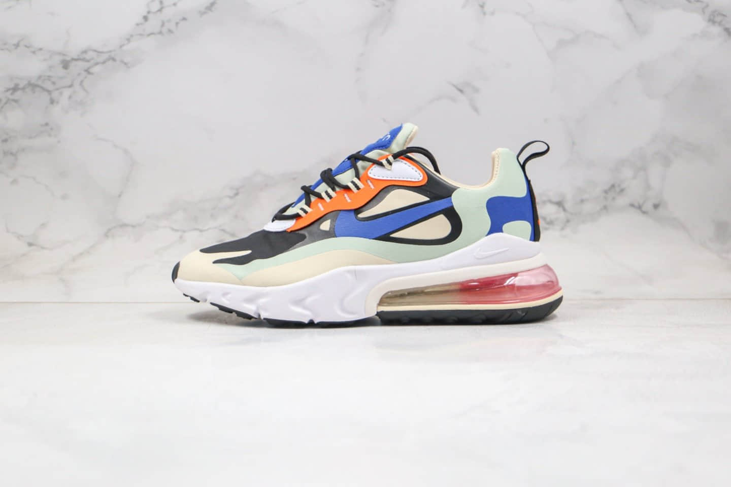 耐克Nike React Air Max 270V2纯原版本半掌气垫跑鞋米白蓝橙色原鞋开模真小潘气垫 货号：CT3899-200