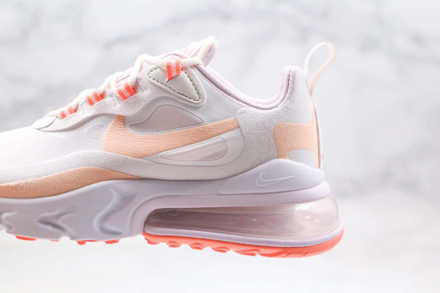 耐克Nike Air Max 270 React纯原版本瑞亚赛车系列后半掌气垫鞋Max270白橘色内置真小潘气垫 货号：CJ0619-103