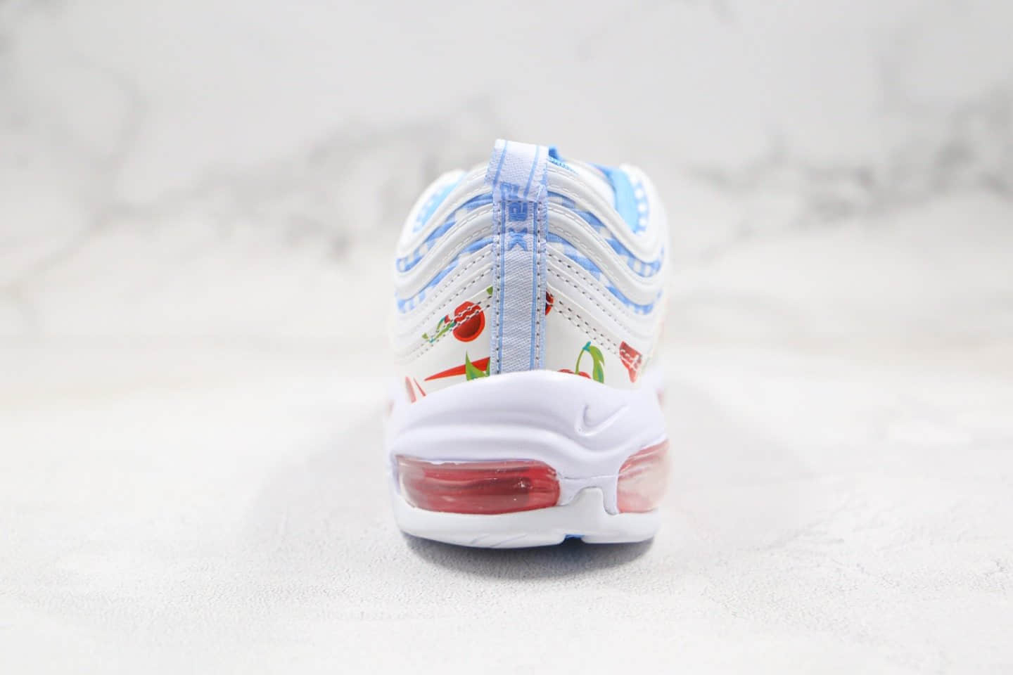 耐克Nike Air Max 97纯原版本子弹头气垫鞋格子蓝色樱桃配色内置真小潘气垫原档案数据开发 货号：CW5806-100