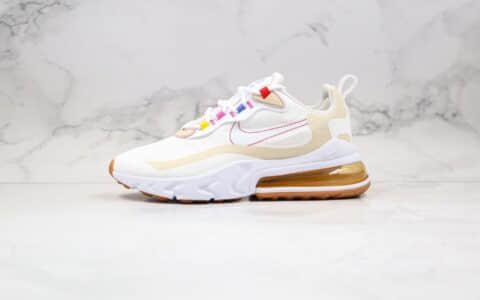 耐克Nike React Air Max 270 React LA Edition纯原版本高桥盾网纱系列半掌气垫Max270慢跑鞋白棕卡其色内置真实气垫 货号：CW0208-101