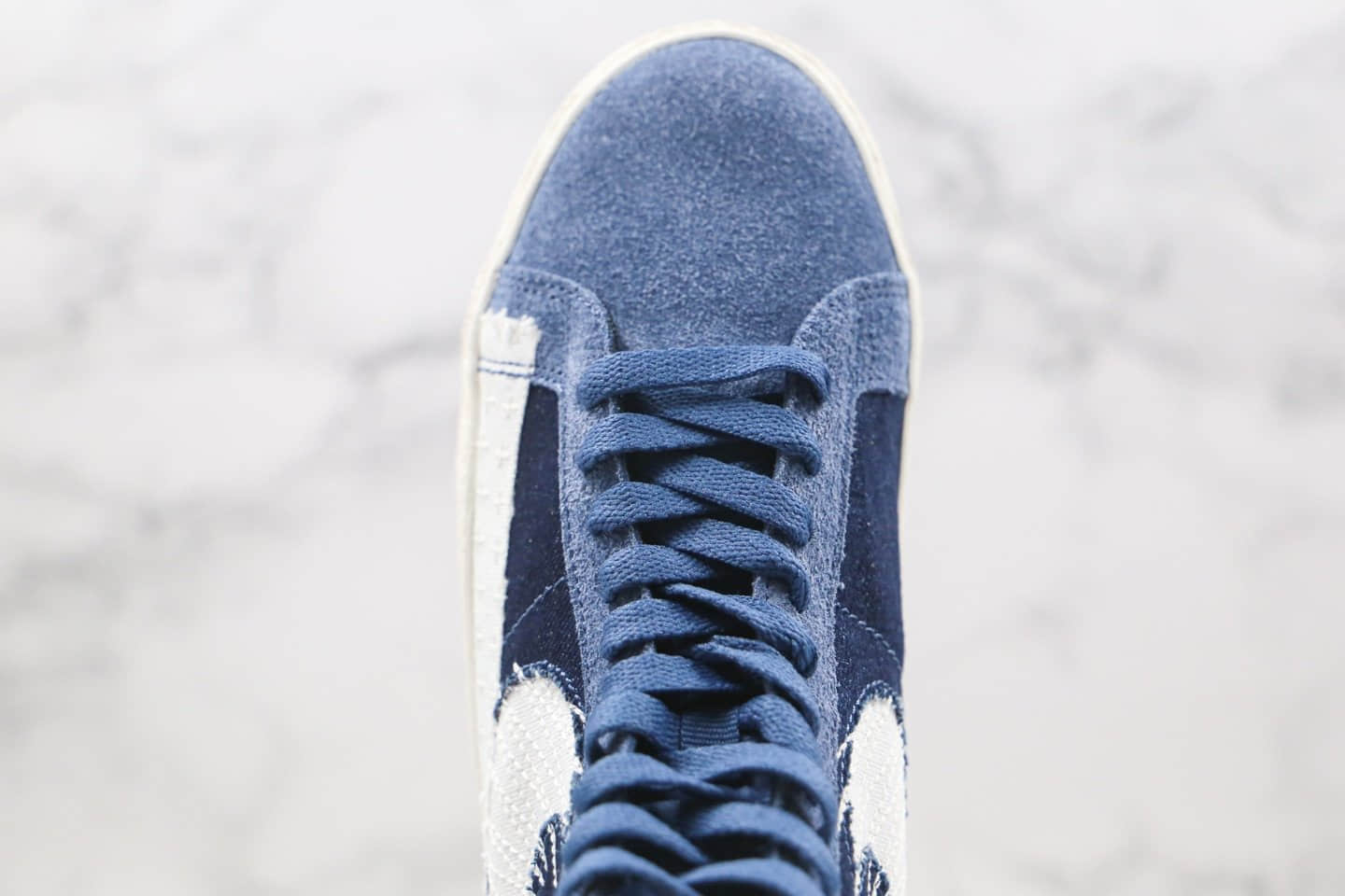耐克Nike SB Blazer Mid Premium Sashiko Sesame纯原版本中帮开拓者王一博同款牛仔蓝色补丁刺绣板鞋原盒原标 货号：CT0715-400