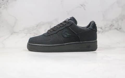 耐克Nike Air Force 1 Low Black Cool x Stussy斯图西联名款纯原版本低帮空军一号麻布黑色板鞋内置气垫原盒原标 货号：CZ9084-001