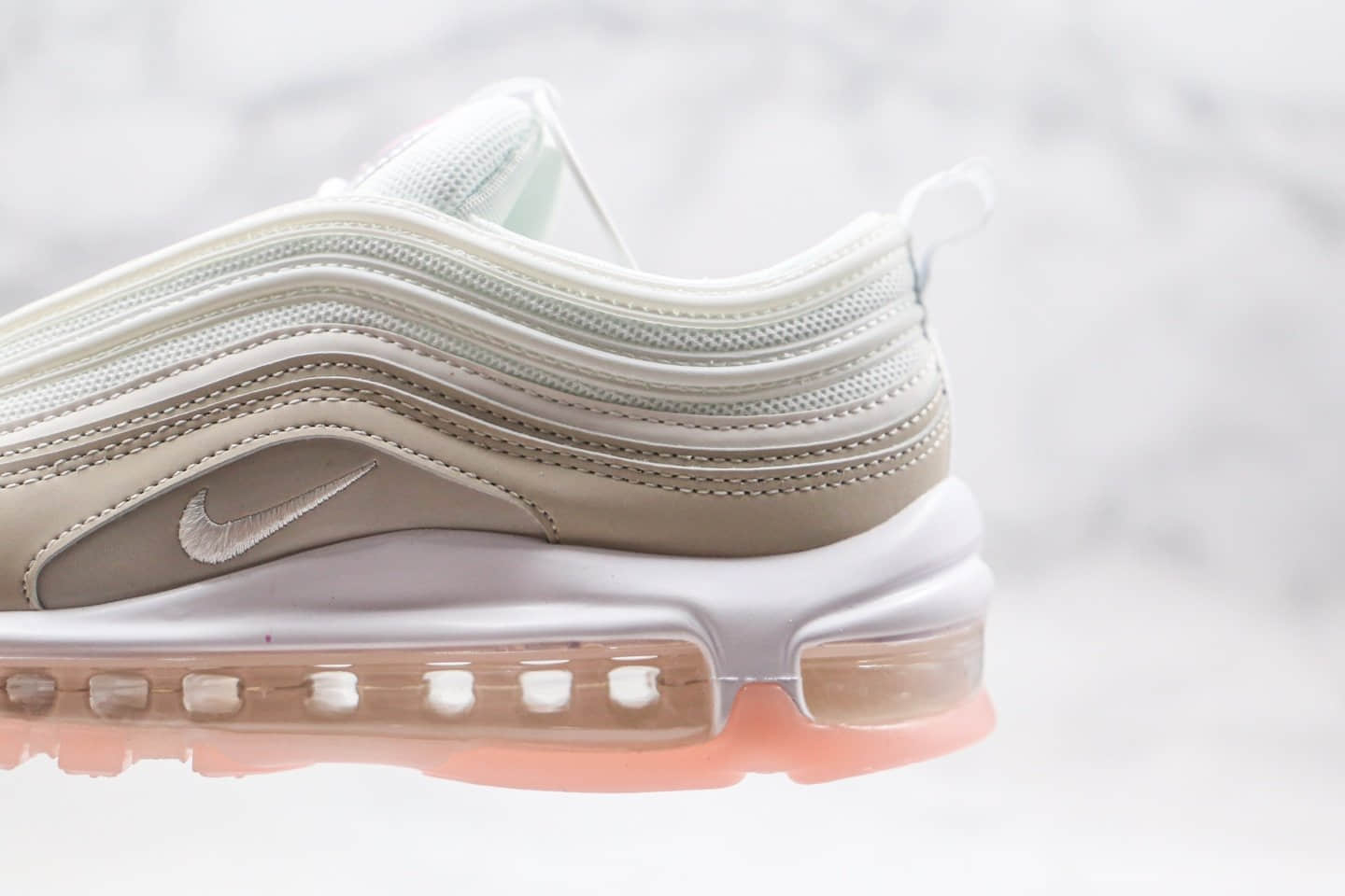 耐克Nike Air Max 97 GS纯原版本子弹气垫跑鞋米白粉色区别市面通货 货号：CT1904-100