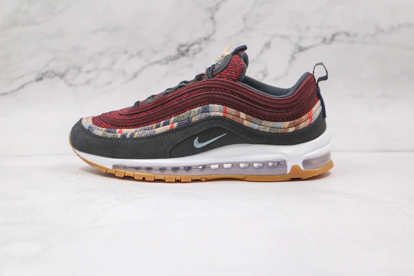 耐克Nike Air Max 97纯原版本酒红格子色Max97子弹气垫鞋真小潘气垫 货号：DC3494-993