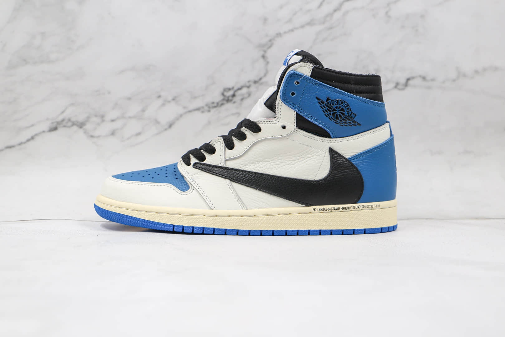 乔丹Air Jordan 1 High OG SP Military Blue x Fragment x Travis三方联名款纯原版本TS藤原浩倒勾黑蓝白板鞋原档案数据开发 货号：DH3227-105