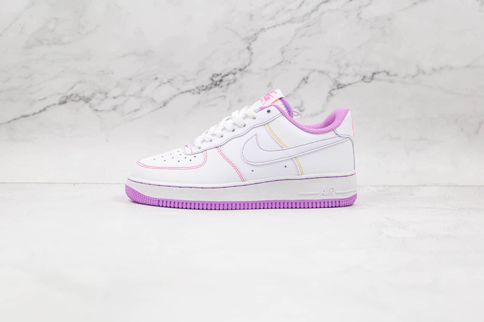 耐克Nike Air Force 1纯原版本空军一号低帮板鞋AF1白紫缝线内置solo气垫 货号：CW1757-100