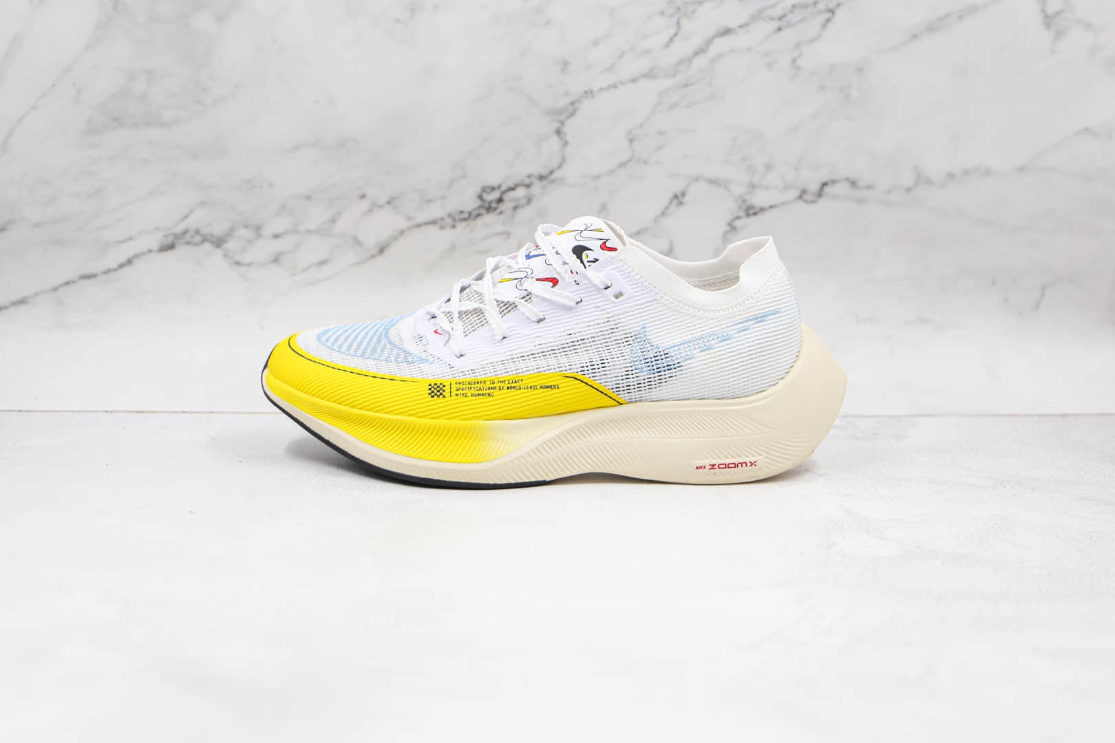 耐克Nike Air Zoom Alphafly NEXT%纯原版本马拉松白黄色Zoom蝉翼网纱透气慢跑鞋原盒原标 货号：DM9056-100