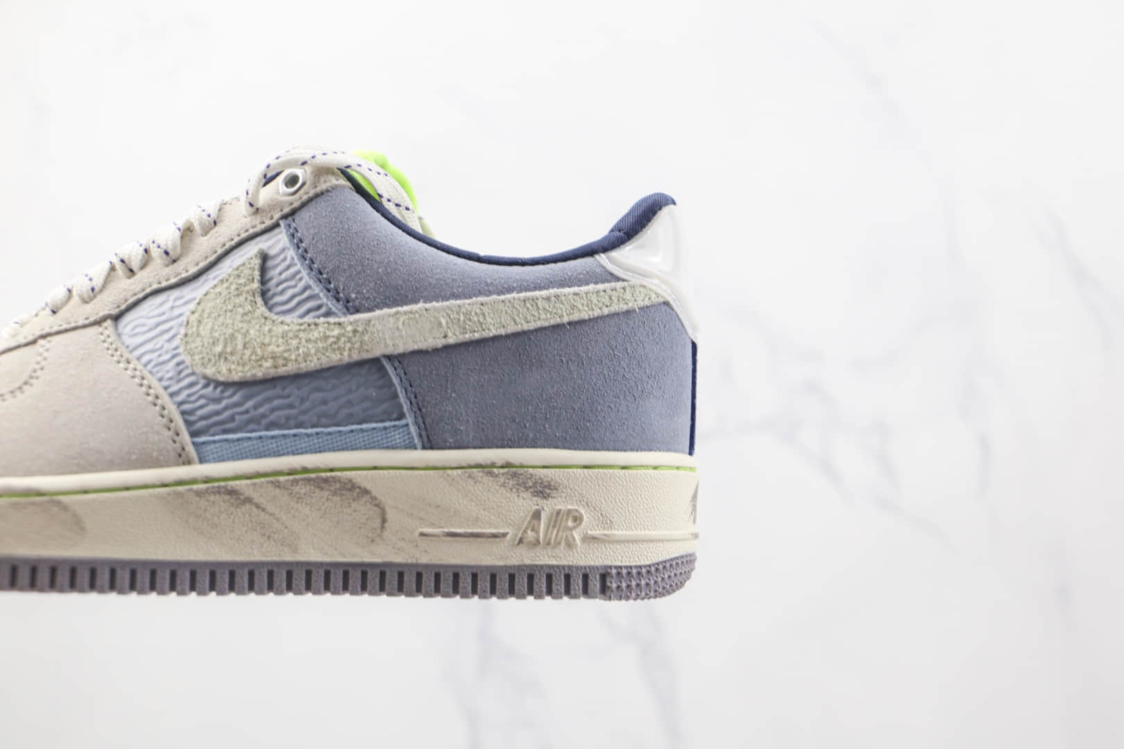 耐克Nike Air Force 1纯原版本低帮空军一号灰蓝色做旧拼色板鞋原楦头纸板打造 货号：DO2339-114