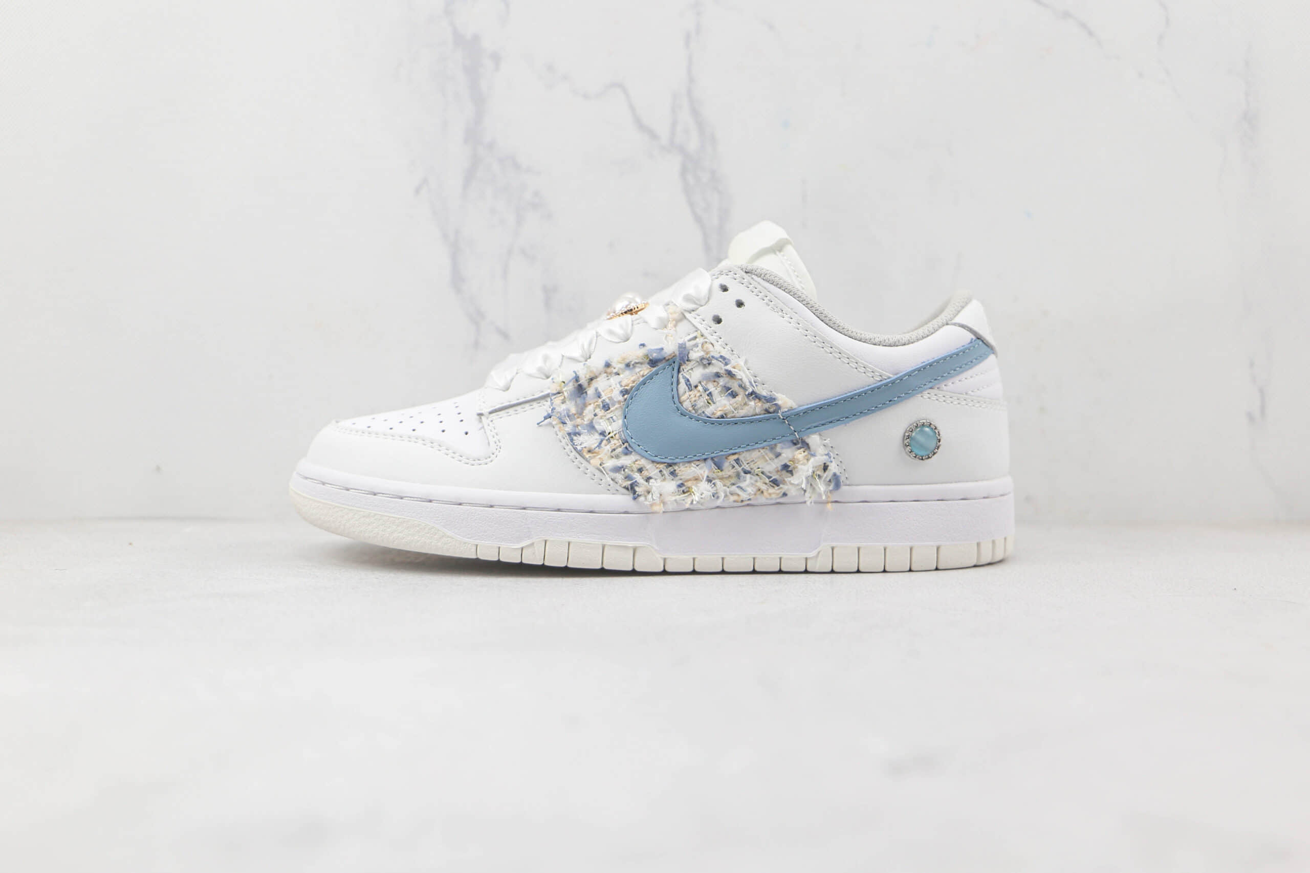 耐克Nike SB Zoom Dunk Low Pro纯原版本低帮SB DUNK小香风缝制宝石丝绸鞋带复古风白蓝定制板鞋内置气垫 货号：895969-160