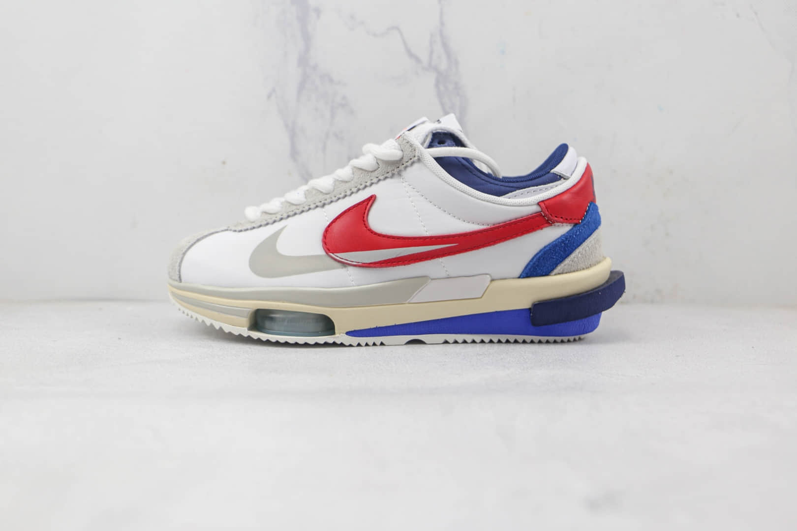 耐克Nike Air Zoom Cortez SP 4.0 Grey White x Sacai联名款纯原版本厚底阿甘白红双勾老爹鞋原盒原标 货号：DQ0581-100