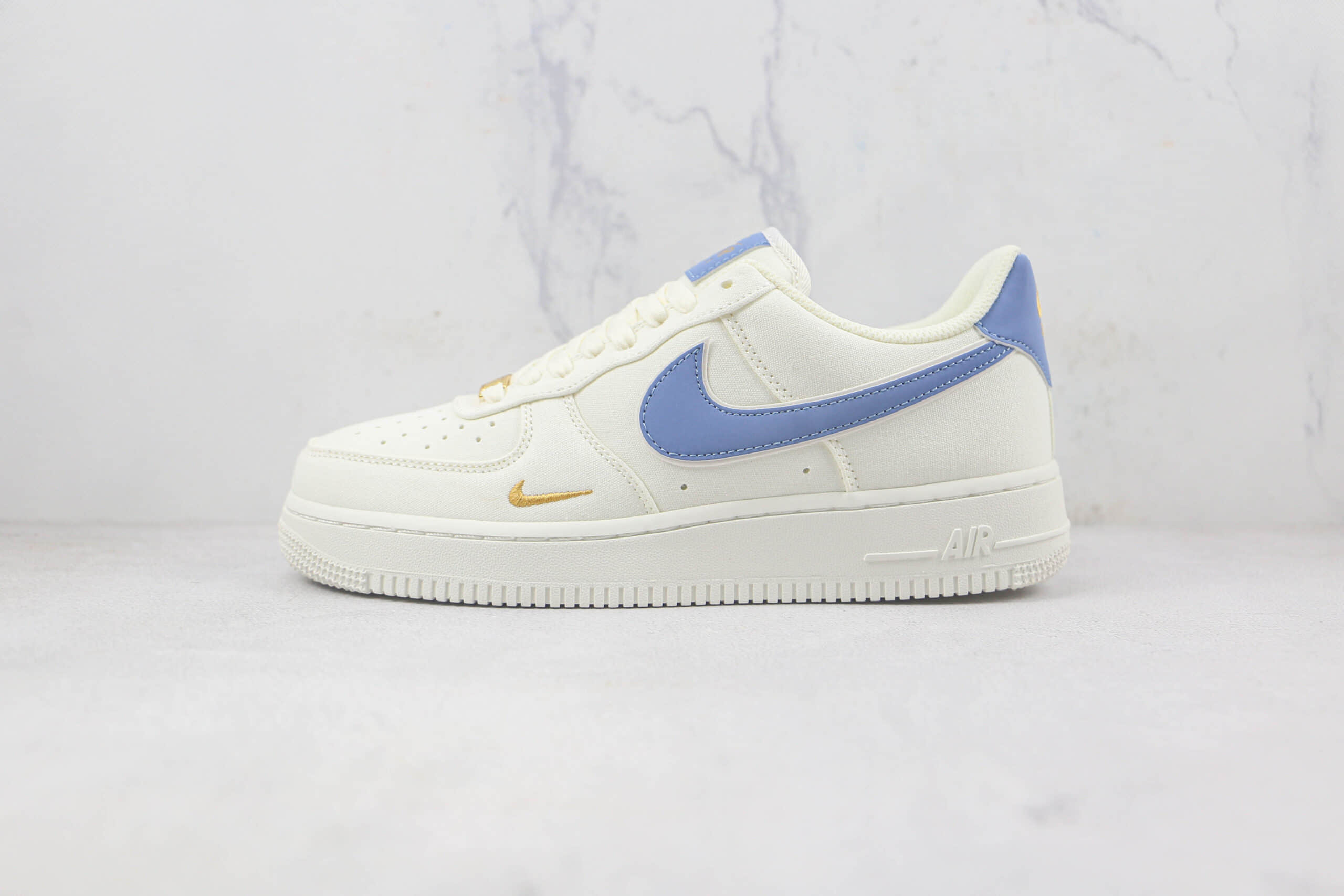 耐克Nike Air Force1莆田天花板纯原复刻版本低帮空军一号AF1蓝金双钩帆布板鞋内置气垫 货号：MN5696-209